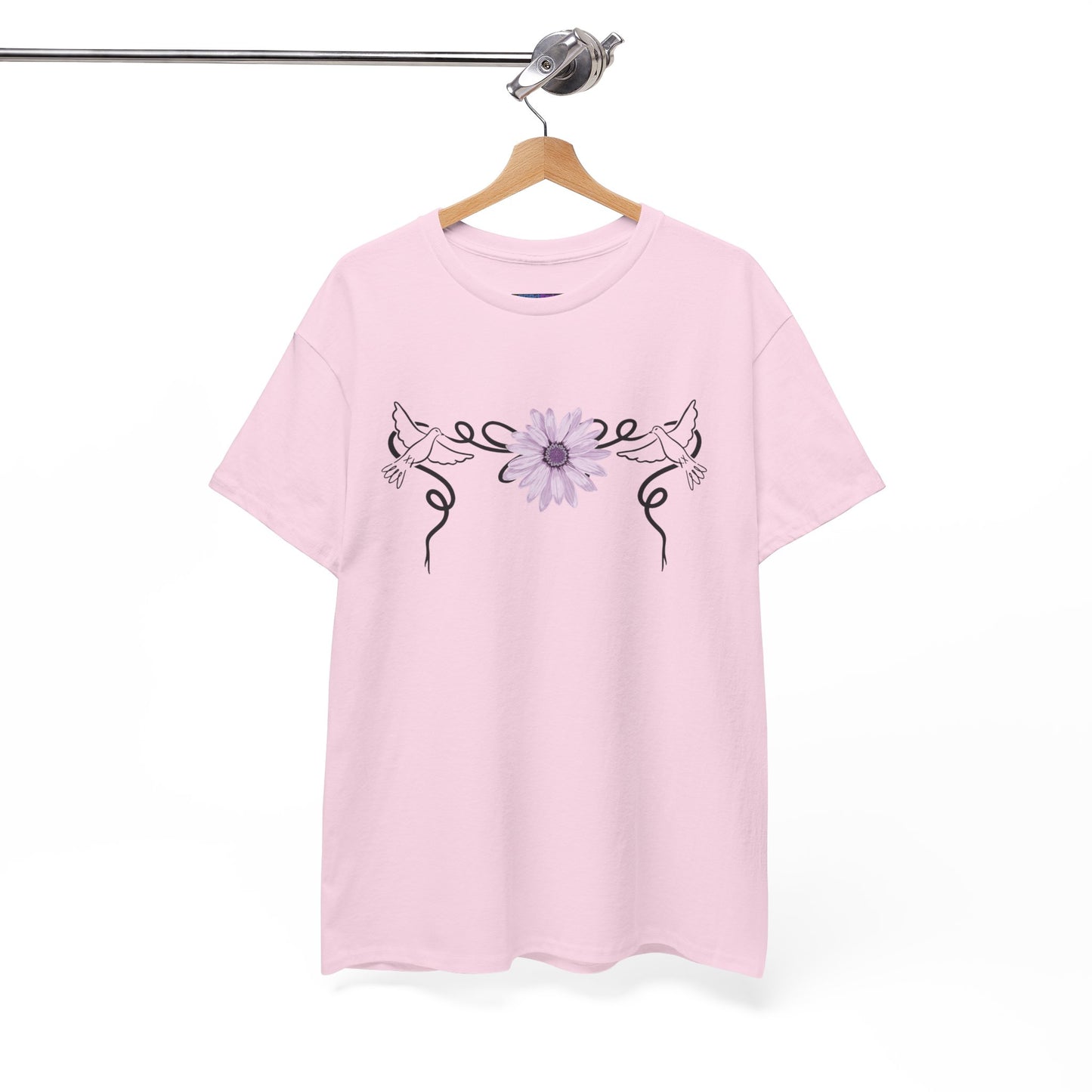 Unisex Heavy Cotton Tee - Doves with Flower
