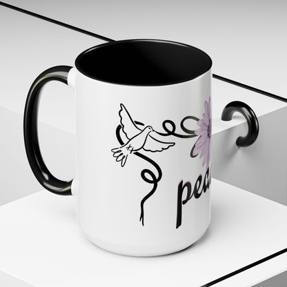 Accent Coffee Mug - Doves with Flower & Peace