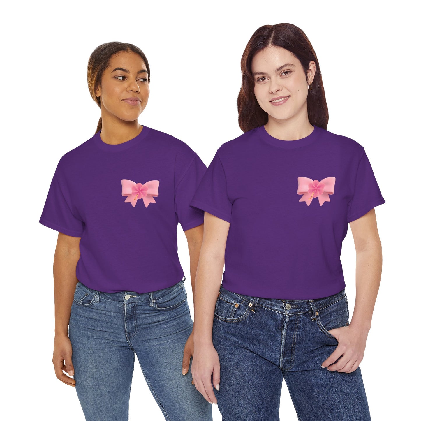 Cute Pink Bow with Flower Accent - Heavy Cotton Tee