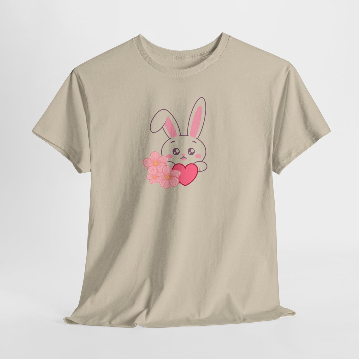 Unisex Heavy Cotton Tee - Whimsical Bunny Holding Heart