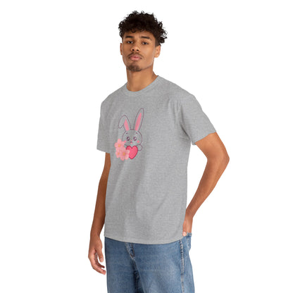 Unisex Heavy Cotton Tee - Whimsical Bunny Holding Heart
