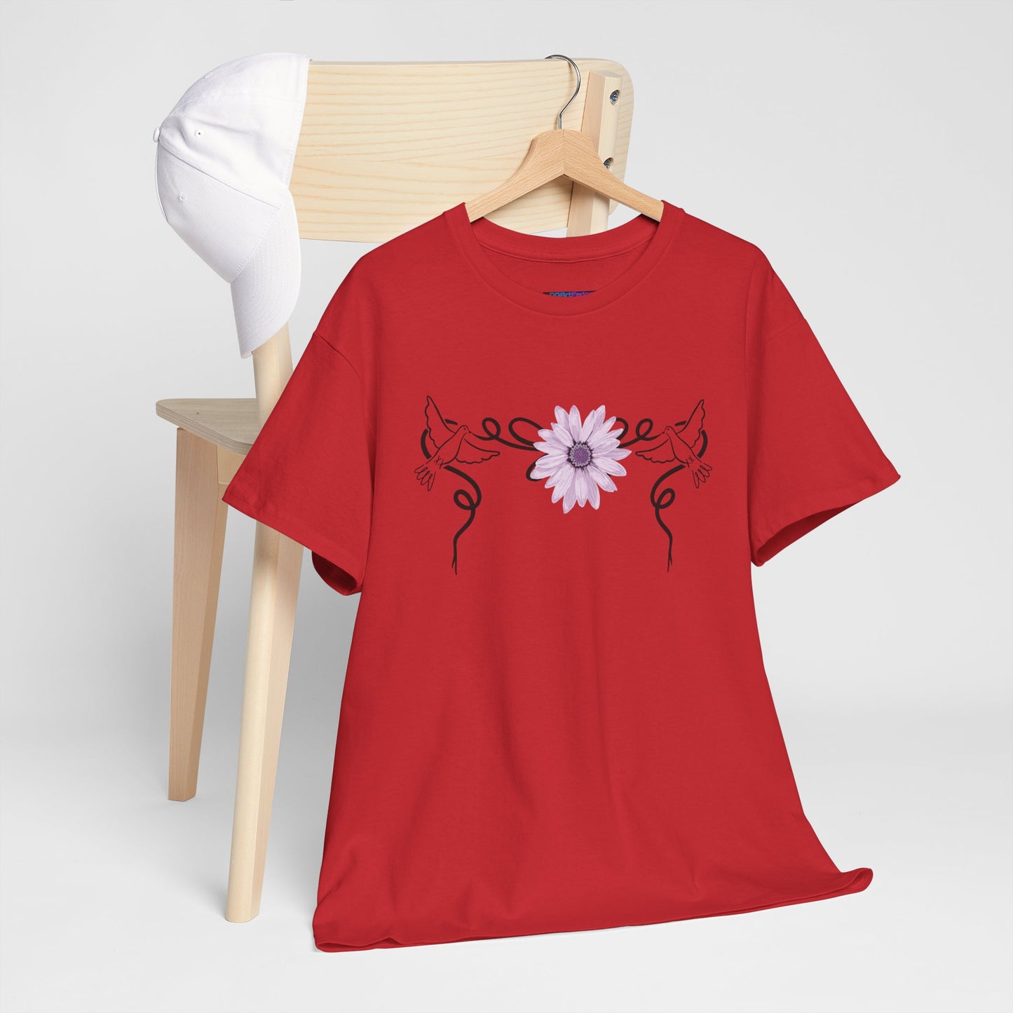 Unisex Heavy Cotton Tee - Doves with Flower