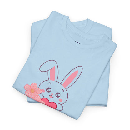 Unisex Heavy Cotton Tee - Whimsical Bunny Holding Heart