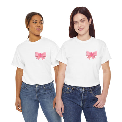Cute Pink Bow with Flower Accent - Heavy Cotton Tee