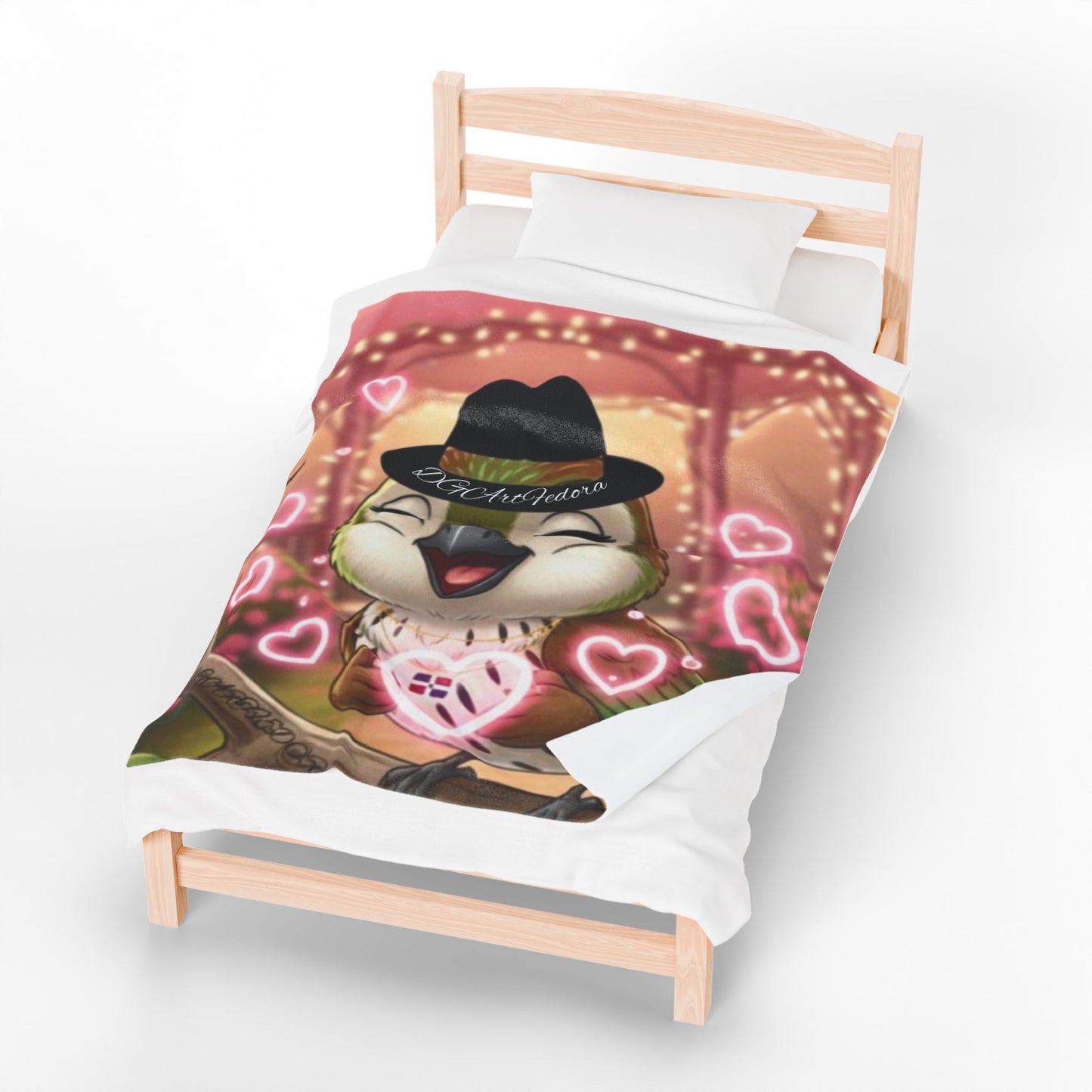 Velveteen Plush Blanket Ciguita with a Ring of Hearts