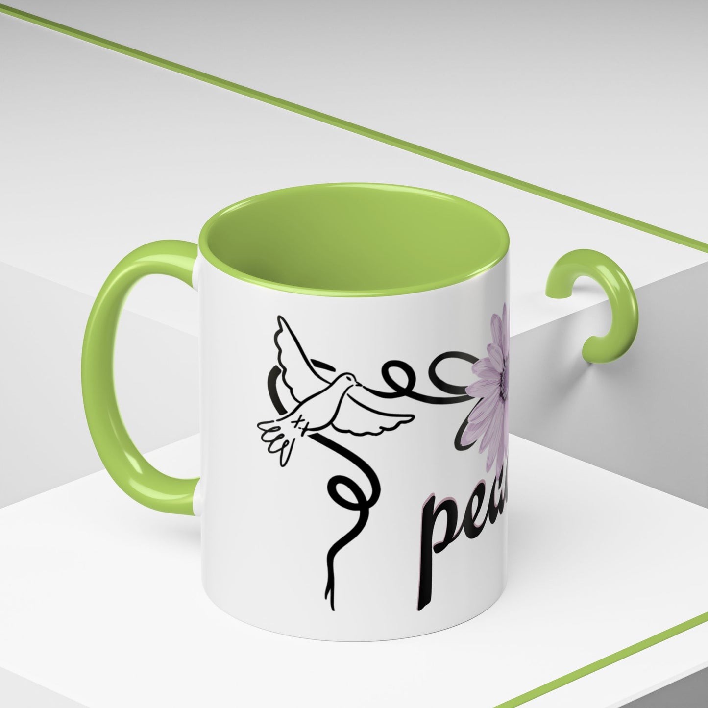 Accent Coffee Mug - Doves with Flower & Peace
