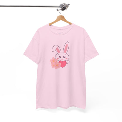 Unisex Heavy Cotton Tee - Whimsical Bunny Holding Heart