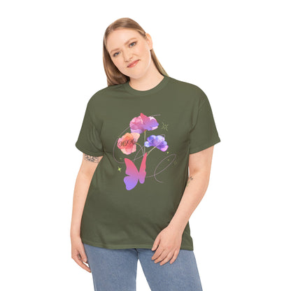 Dreamy Watercolor Flowers & Butterfly - Heavy Cotton Tee
