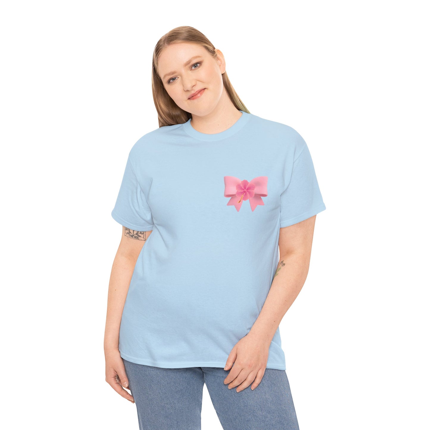 Cute Pink Bow with Flower Accent - Heavy Cotton Tee