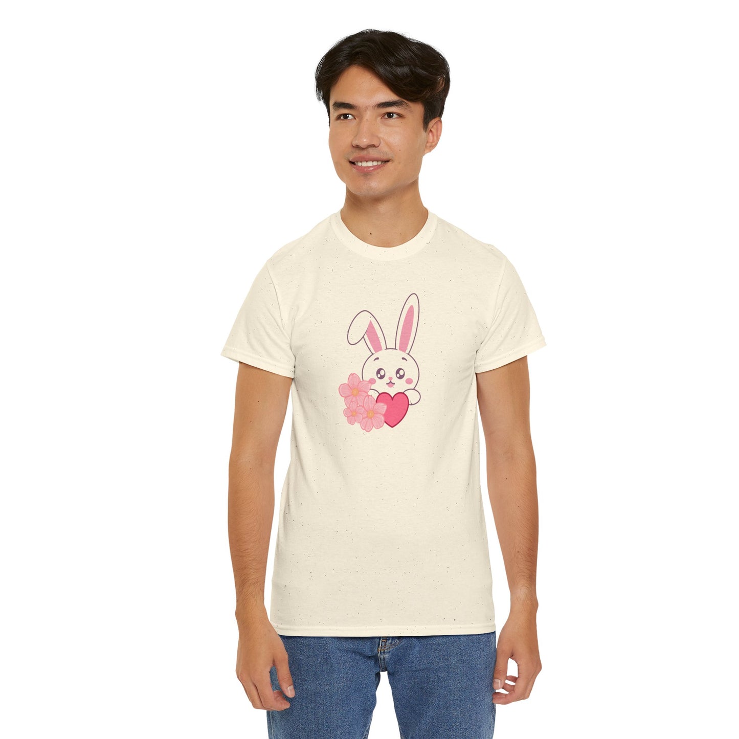 Unisex Heavy Cotton Tee - Whimsical Bunny Holding Heart