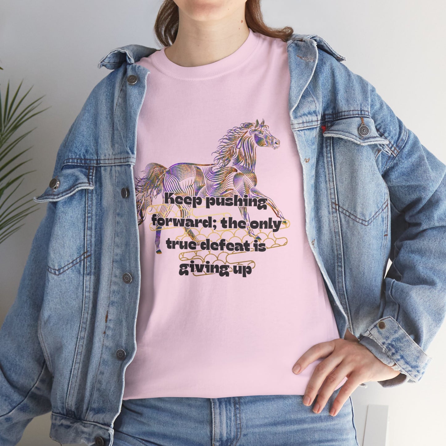 Unisex Heavy Cotton Tee Horse with a Quote Inspiring Success