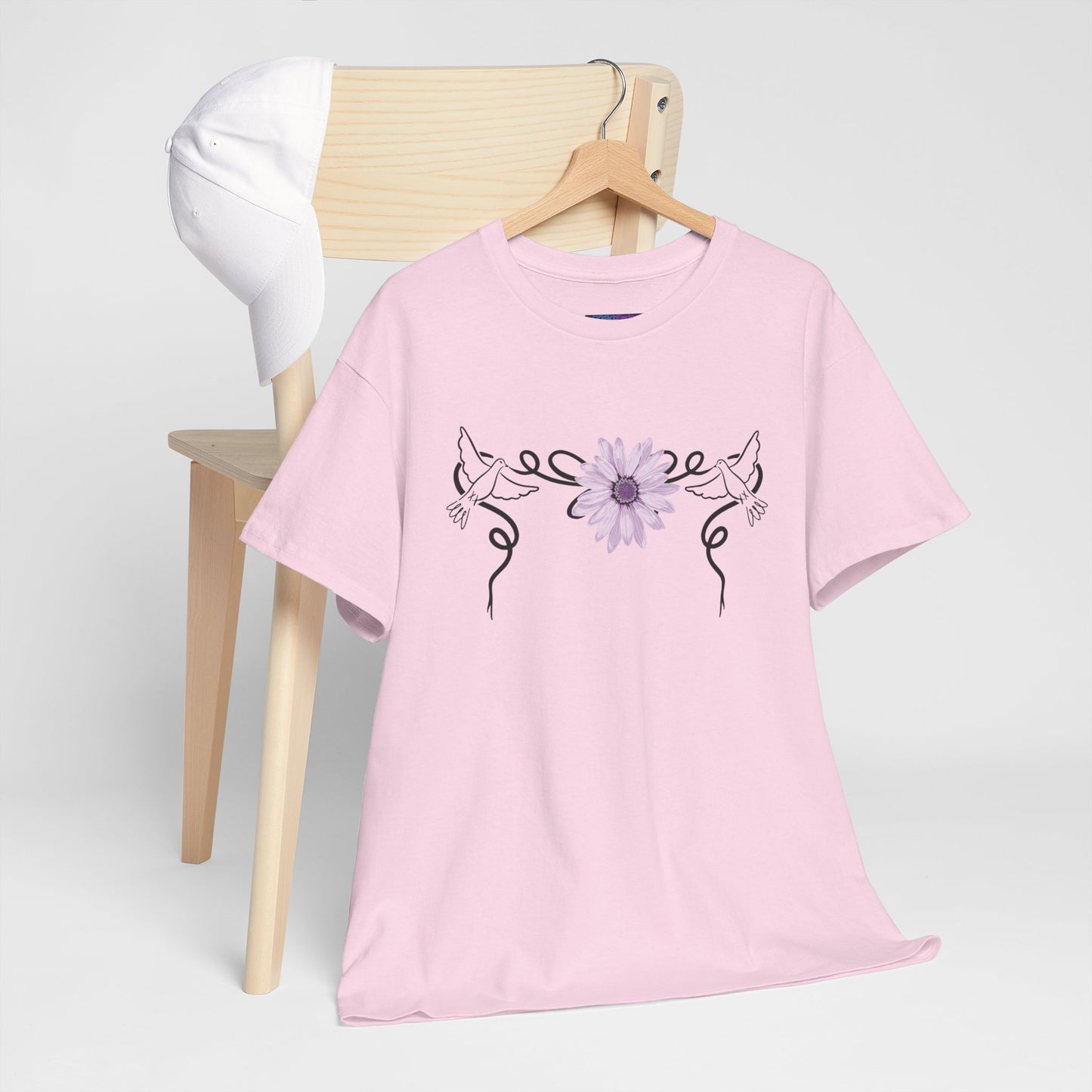 Unisex Heavy Cotton Tee - Doves with Flower