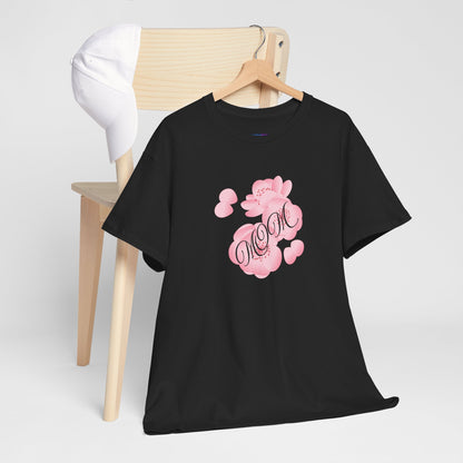 Stylish Mom Lettering with Pink Flowers - Heavy Cotton Tee