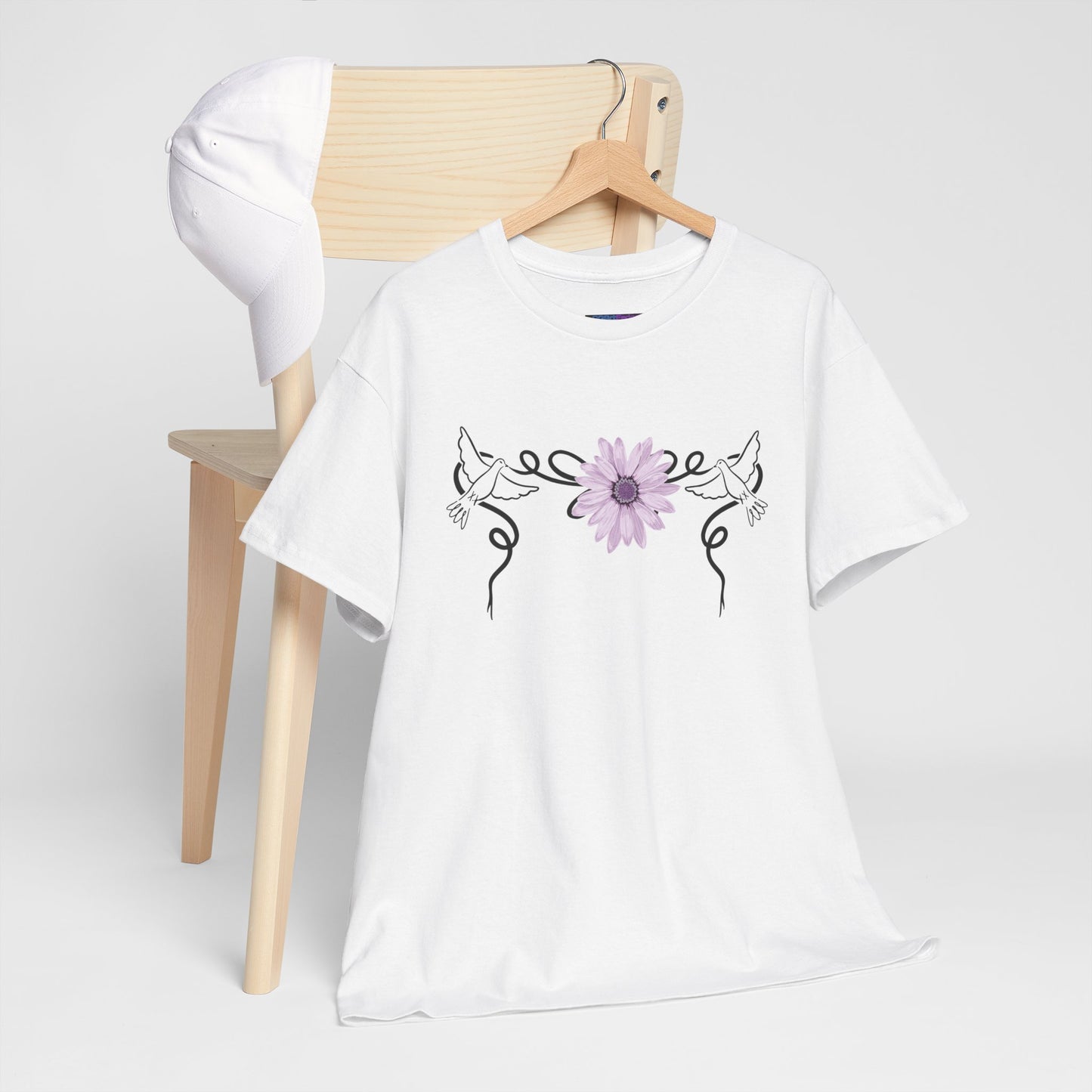 Unisex Heavy Cotton Tee - Doves with Flower