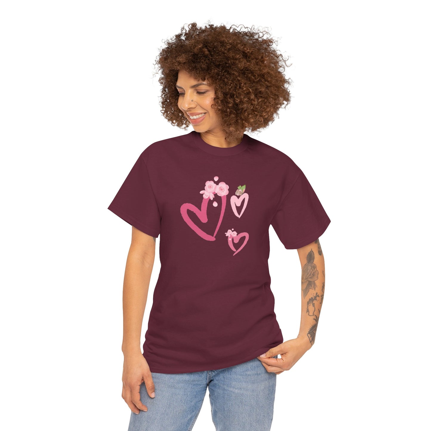 Unisex Heavy Cotton Tee Hearts Adorned