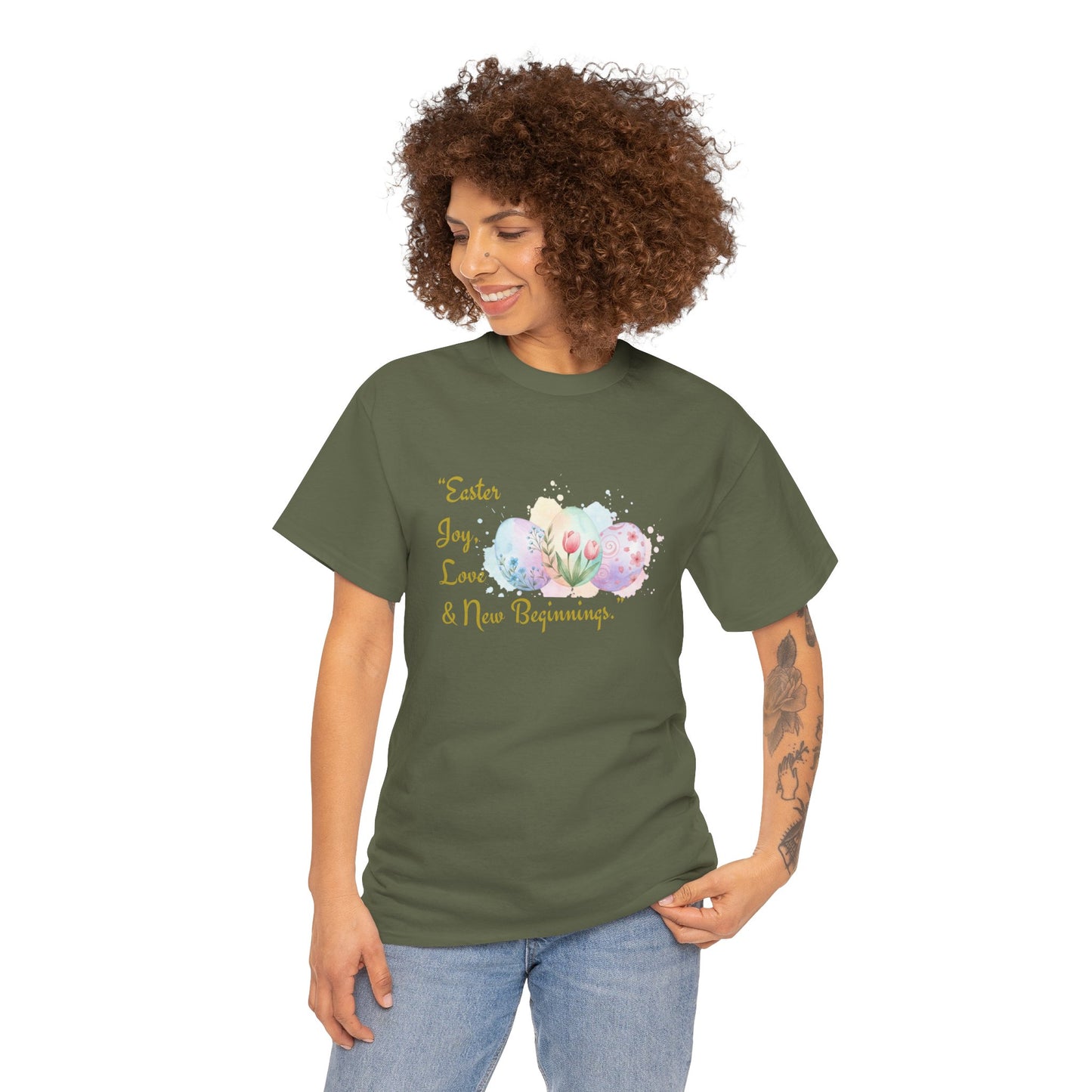 Unisex Heavy Cotton Tee - Easter, Joy, Love, & New Beginnings