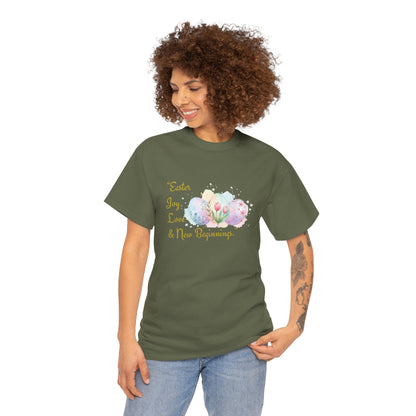 Unisex Heavy Cotton Tee - Easter, Joy, Love, & New Beginnings