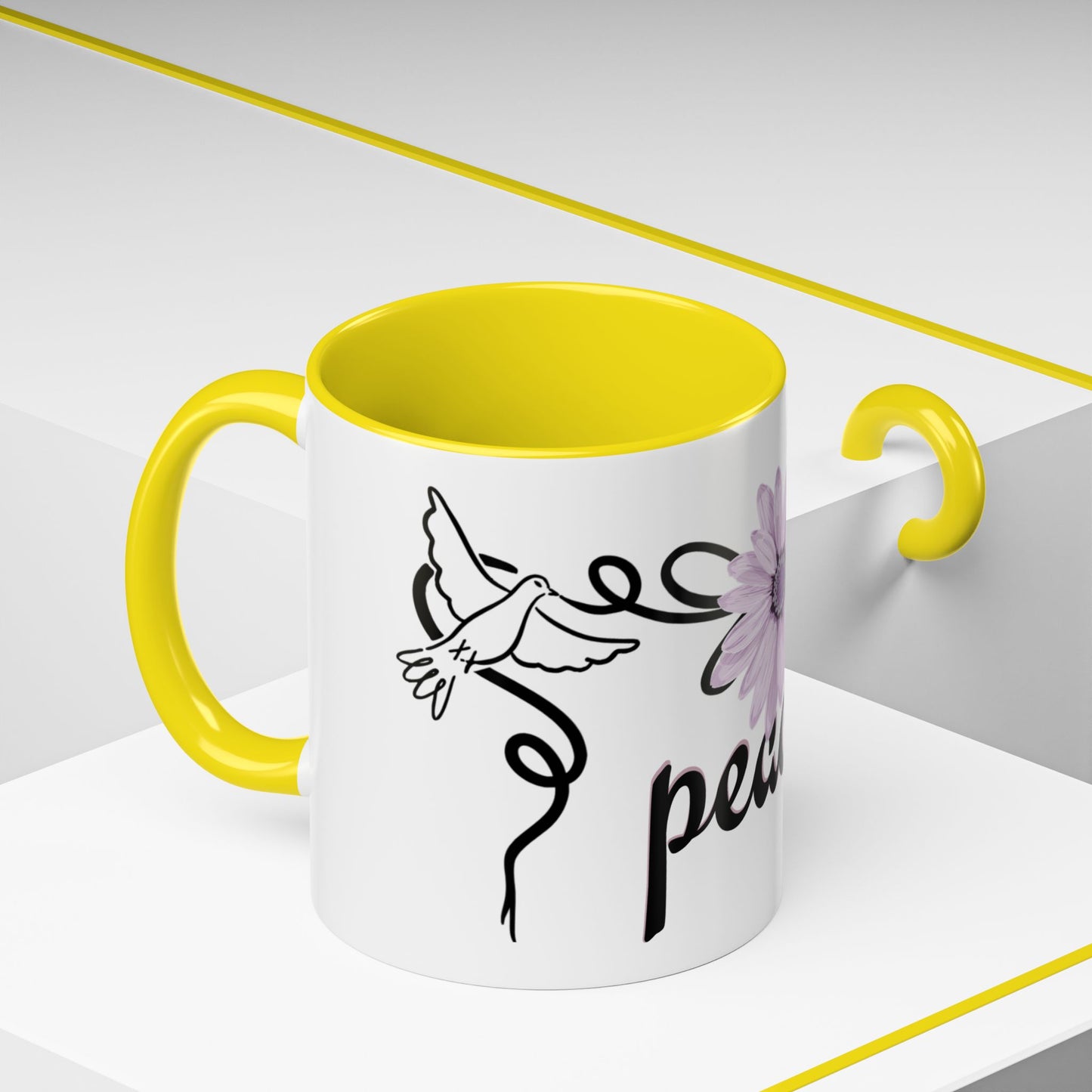 Accent Coffee Mug - Doves with Flower & Peace