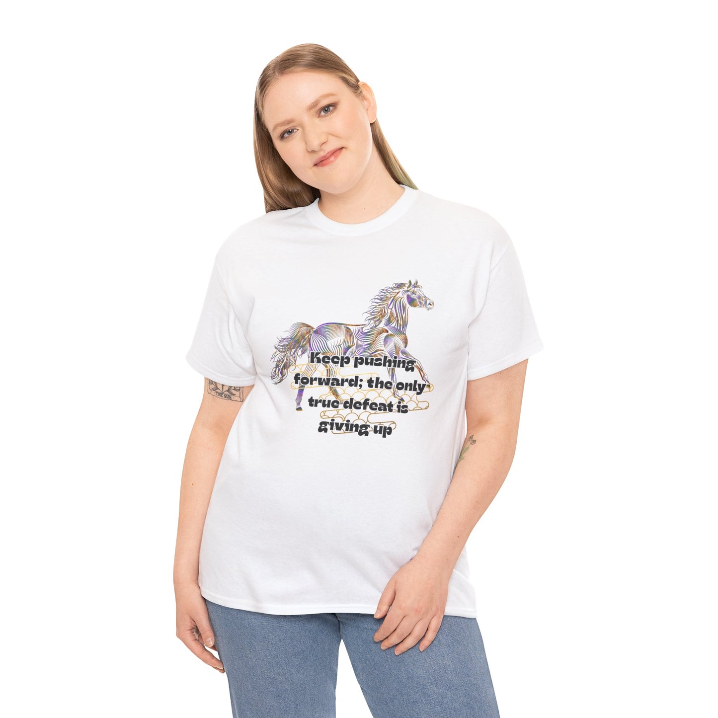 Unisex Heavy Cotton Tee Horse with a Quote Inspiring Success