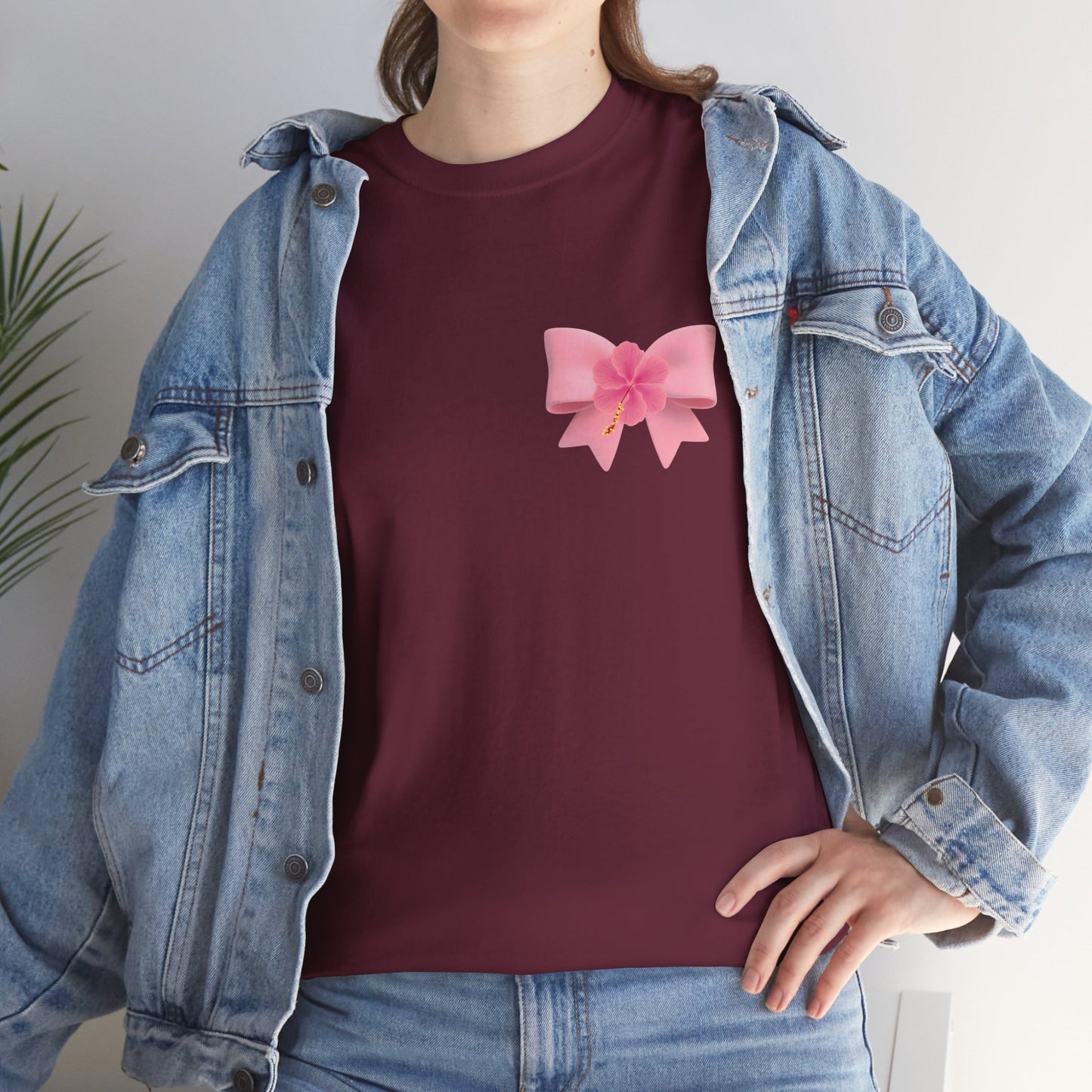 Cute Pink Bow with Flower Accent - Heavy Cotton Tee
