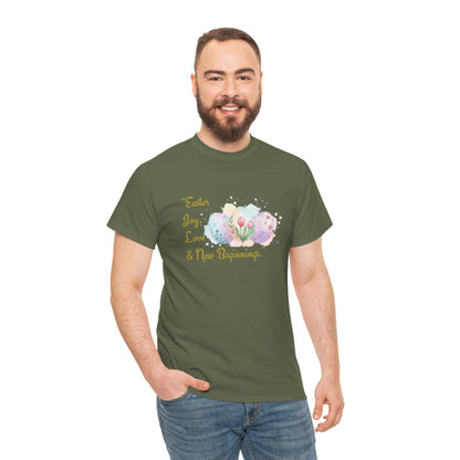 Unisex Heavy Cotton Tee - Easter, Joy, Love, & New Beginnings