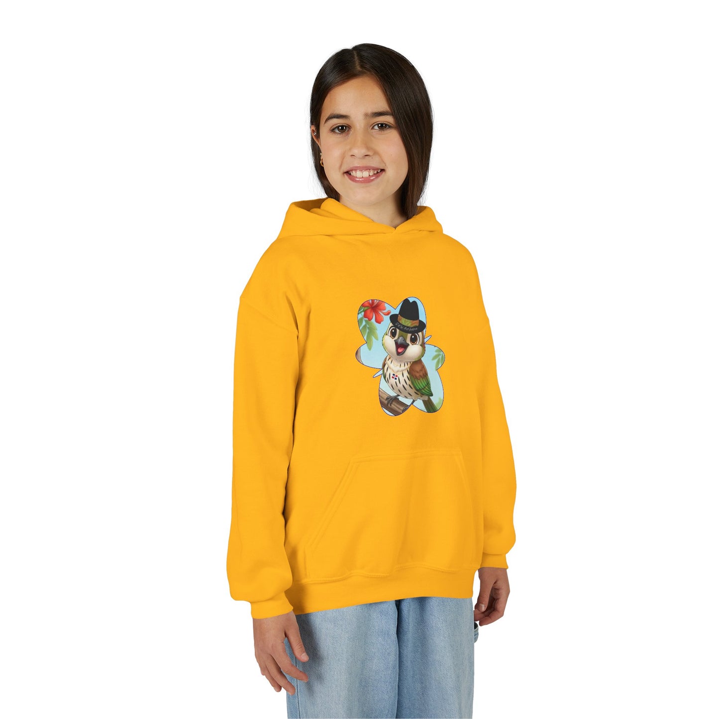 Youth Heavy Blend Hooded Sweatshirt Cigüita the Palmchat