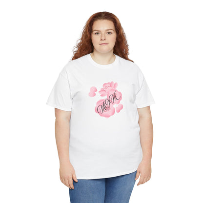 Stylish Mom Lettering with Pink Flowers - Heavy Cotton Tee