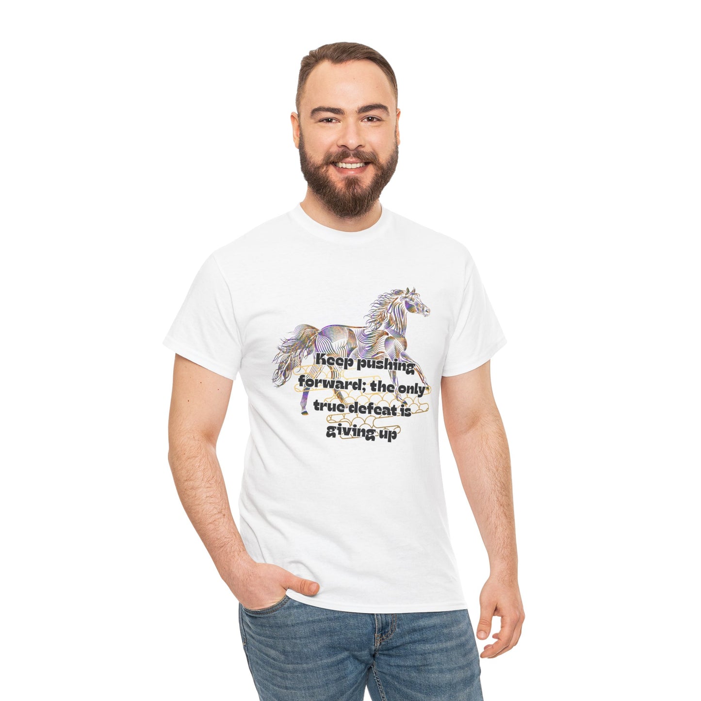 Unisex Heavy Cotton Tee Horse with a Quote Inspiring Success