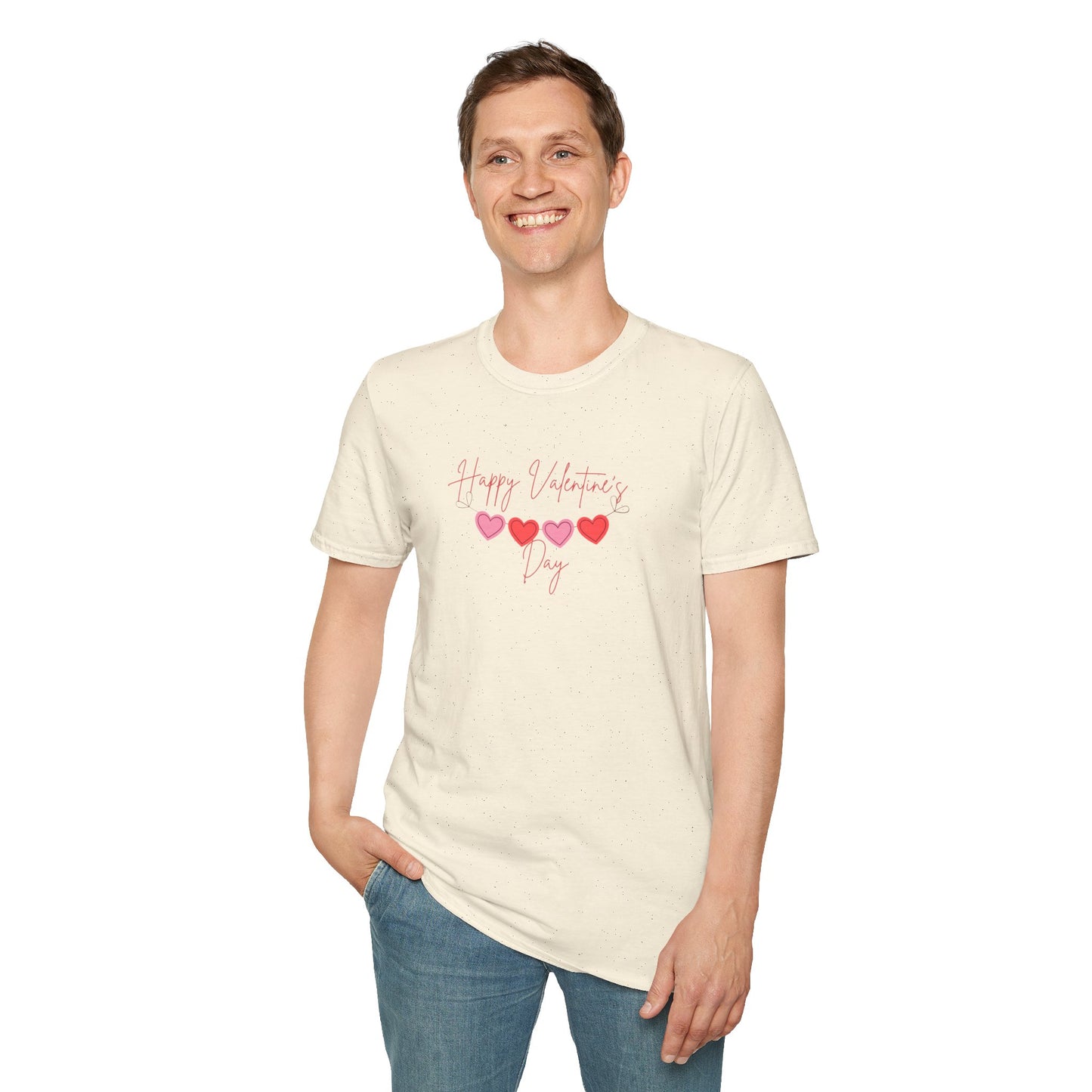 Unisex Softstyle T-Shirt Happy Valentine's Day Four Hearts