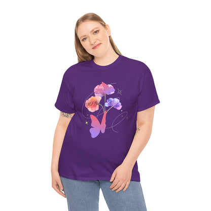 Dreamy Watercolor Flowers & Butterfly - Heavy Cotton Tee