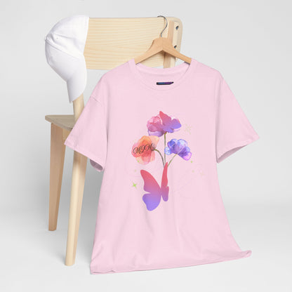 Dreamy Watercolor Flowers & Butterfly - Heavy Cotton Tee