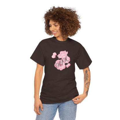 Stylish Mom Lettering with Pink Flowers - Heavy Cotton Tee