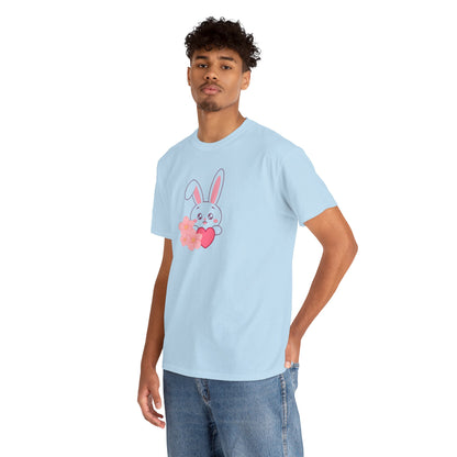 Unisex Heavy Cotton Tee - Whimsical Bunny Holding Heart