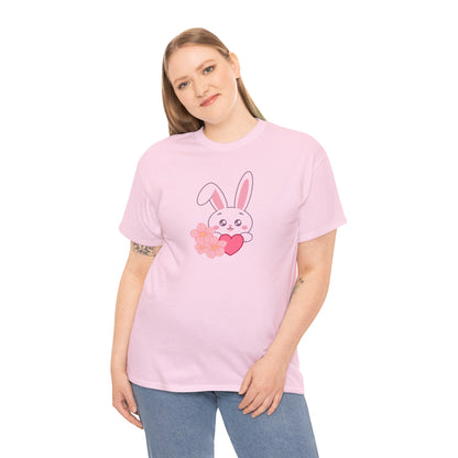 Unisex Heavy Cotton Tee - Whimsical Bunny Holding Heart