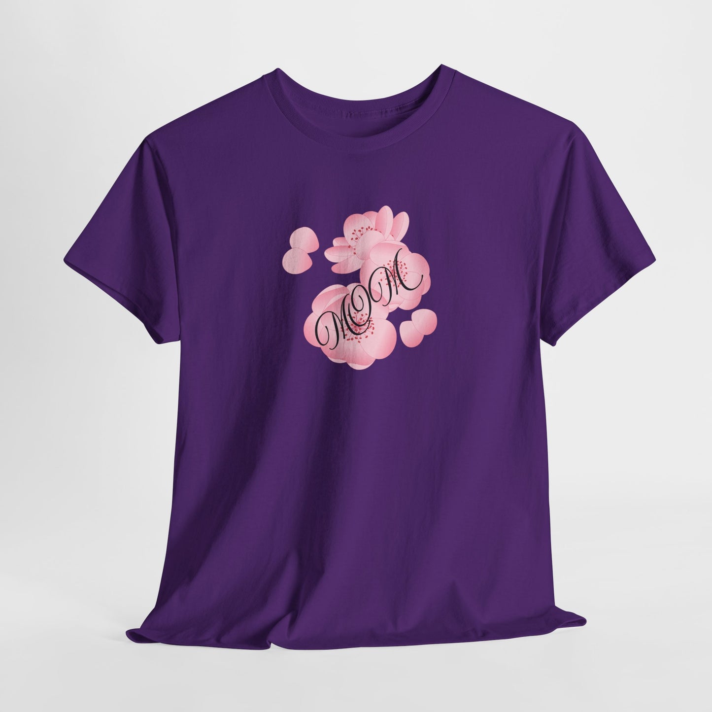 Stylish Mom Lettering with Pink Flowers - Heavy Cotton Tee