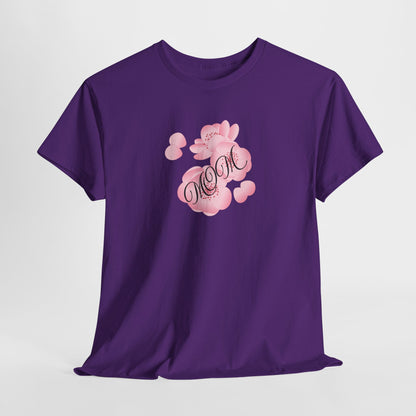 Stylish Mom Lettering with Pink Flowers - Heavy Cotton Tee