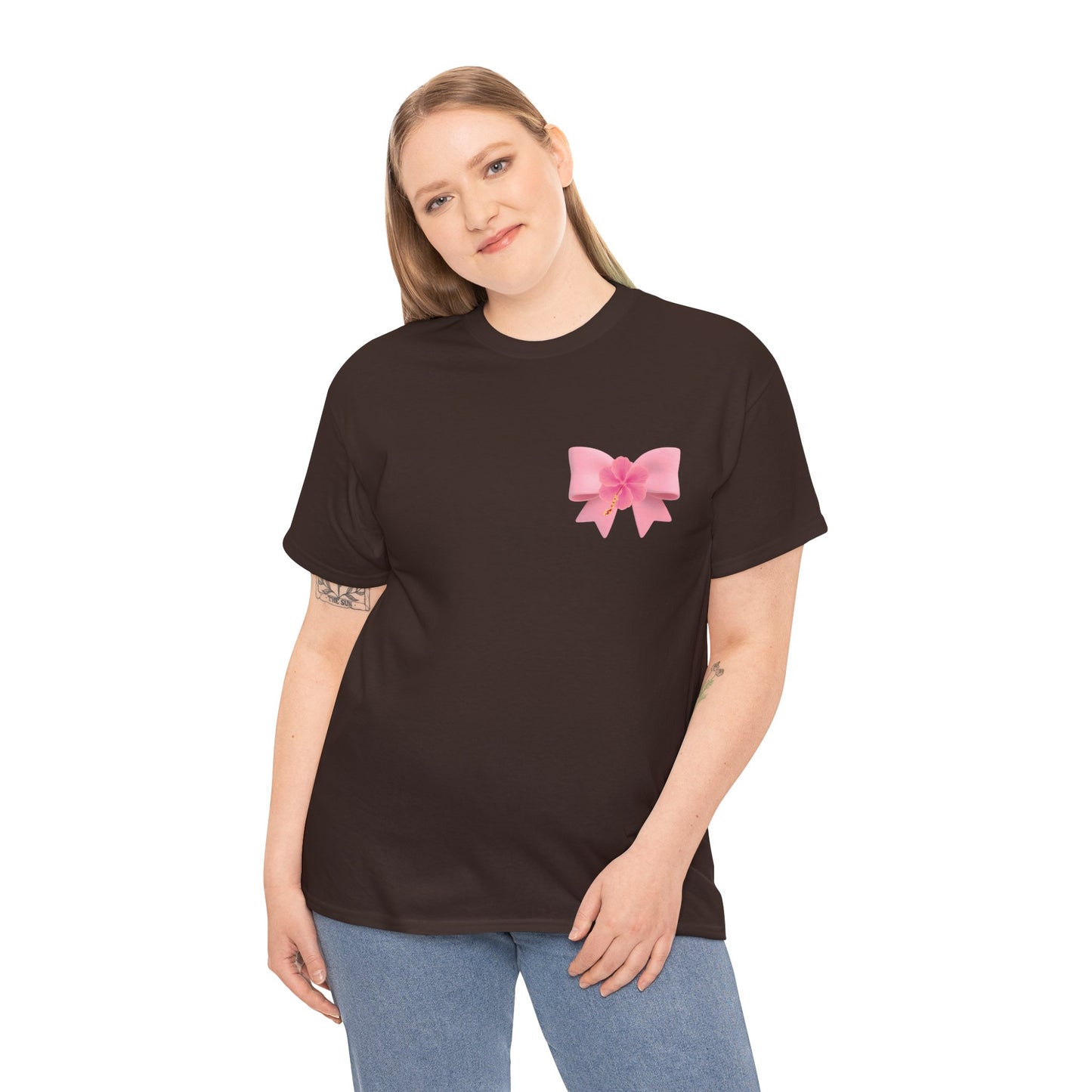 Cute Pink Bow with Flower Accent - Heavy Cotton Tee