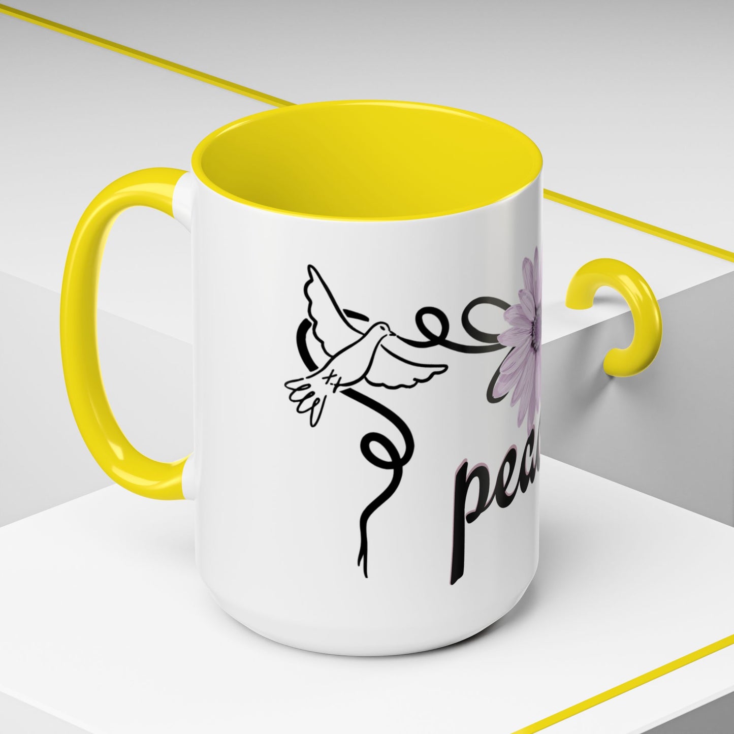 Accent Coffee Mug - Doves with Flower & Peace