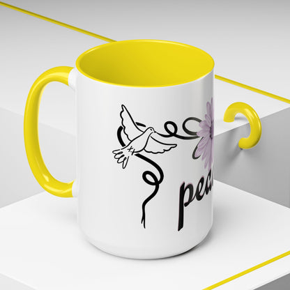 Accent Coffee Mug - Doves with Flower & Peace