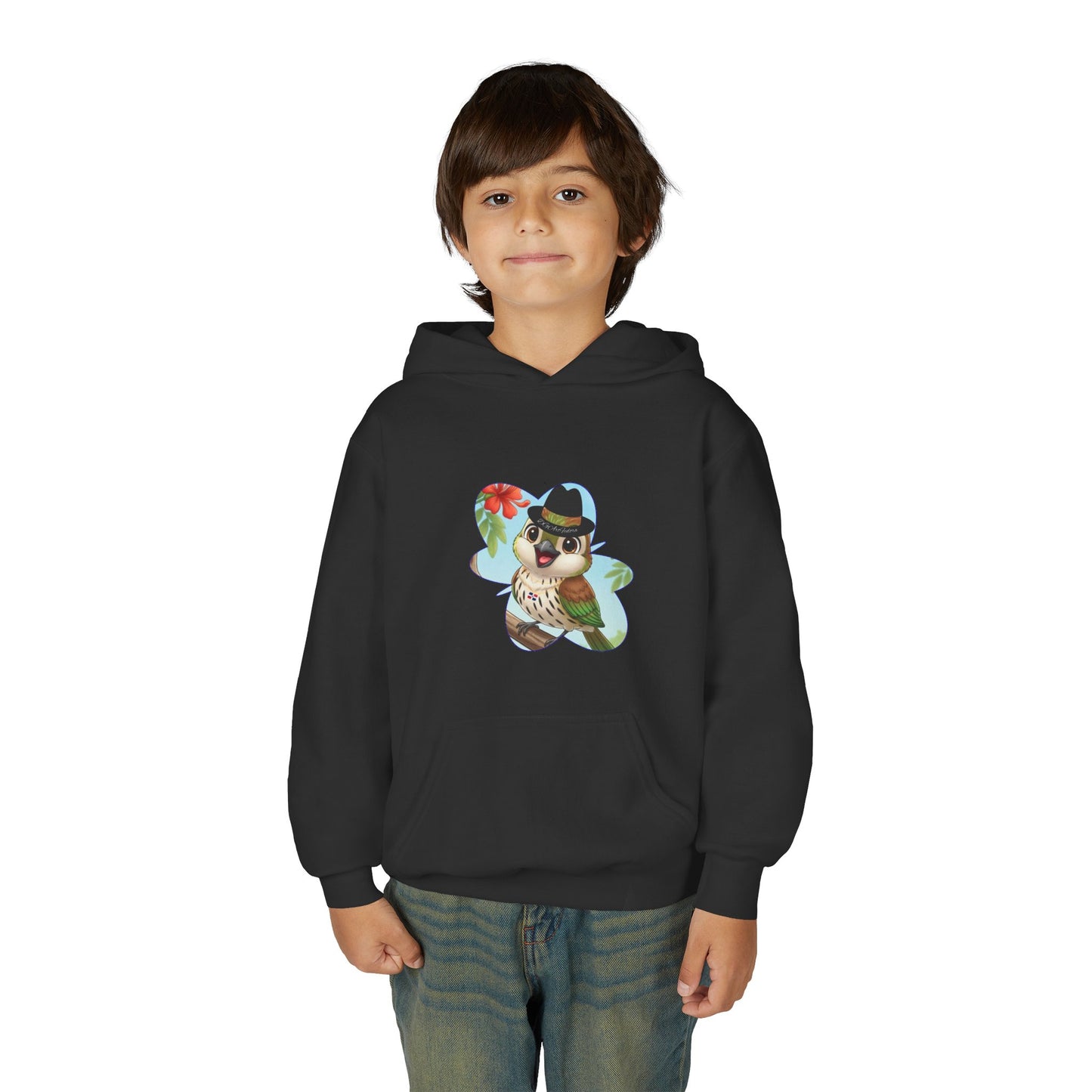 Youth Heavy Blend Hooded Sweatshirt Cigüita the Palmchat