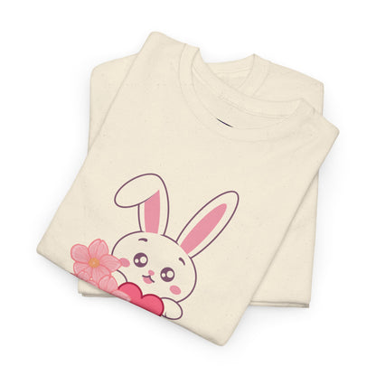 Unisex Heavy Cotton Tee - Whimsical Bunny Holding Heart