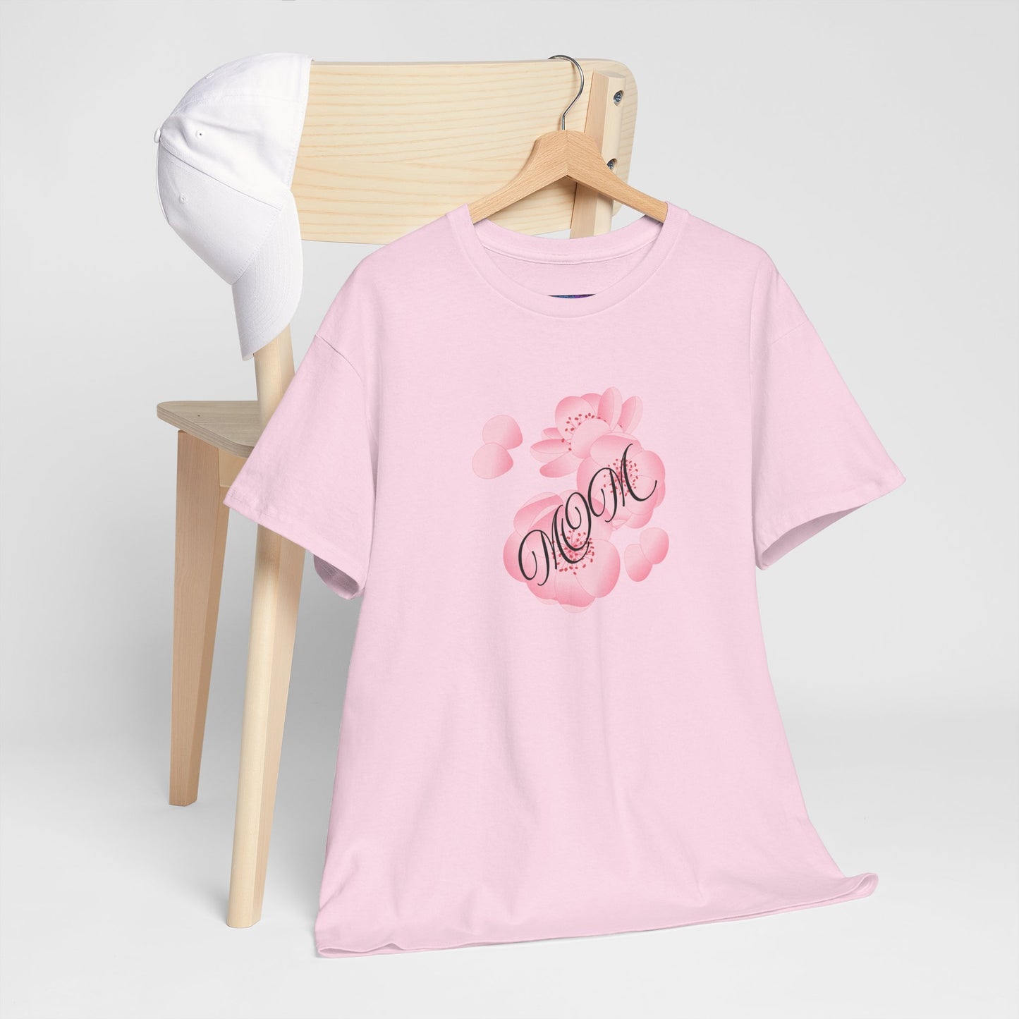 Stylish Mom Lettering with Pink Flowers - Heavy Cotton Tee