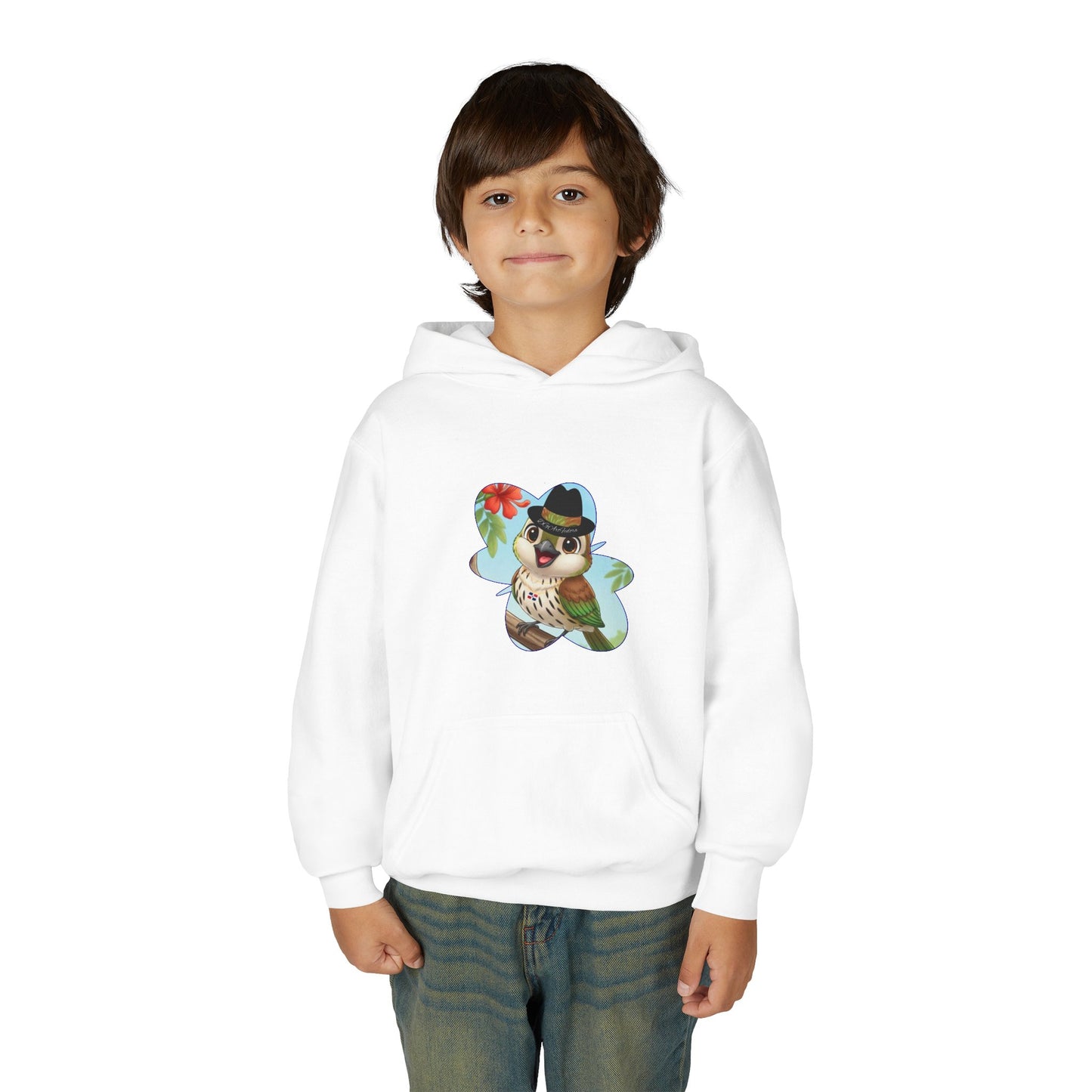 Youth Heavy Blend Hooded Sweatshirt Cigüita the Palmchat