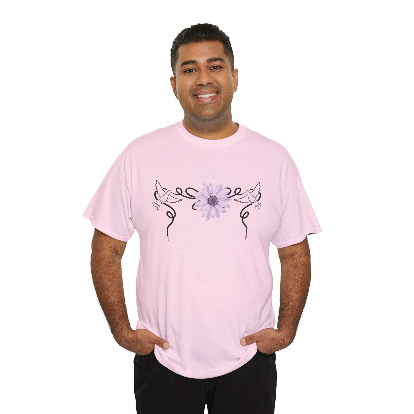 Unisex Heavy Cotton Tee - Doves with Flower