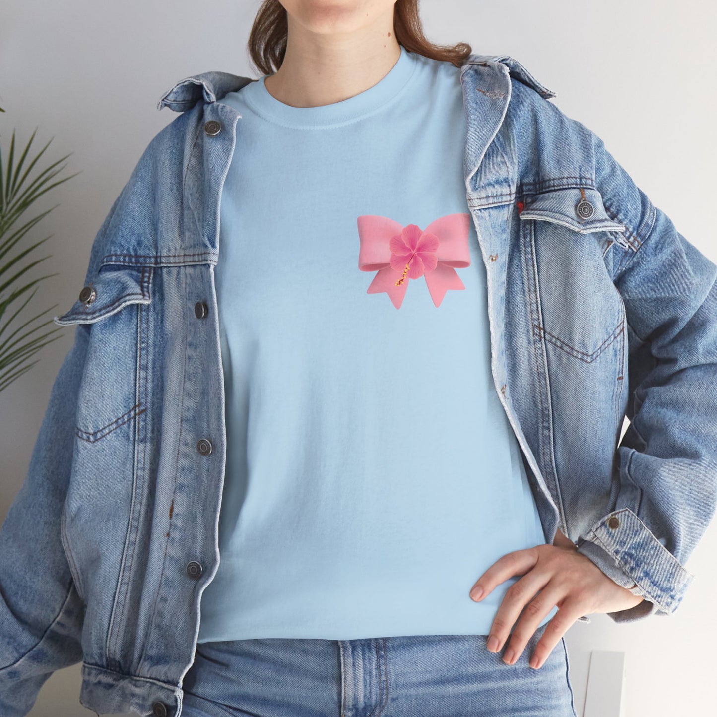 Cute Pink Bow with Flower Accent - Heavy Cotton Tee