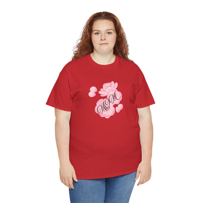 Stylish Mom Lettering with Pink Flowers - Heavy Cotton Tee