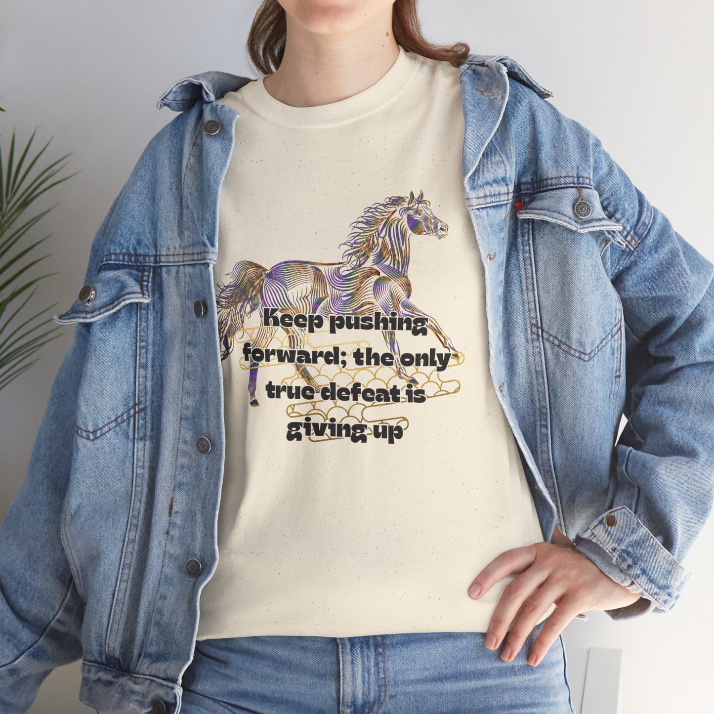 Unisex Heavy Cotton Tee Horse with a Quote Inspiring Success