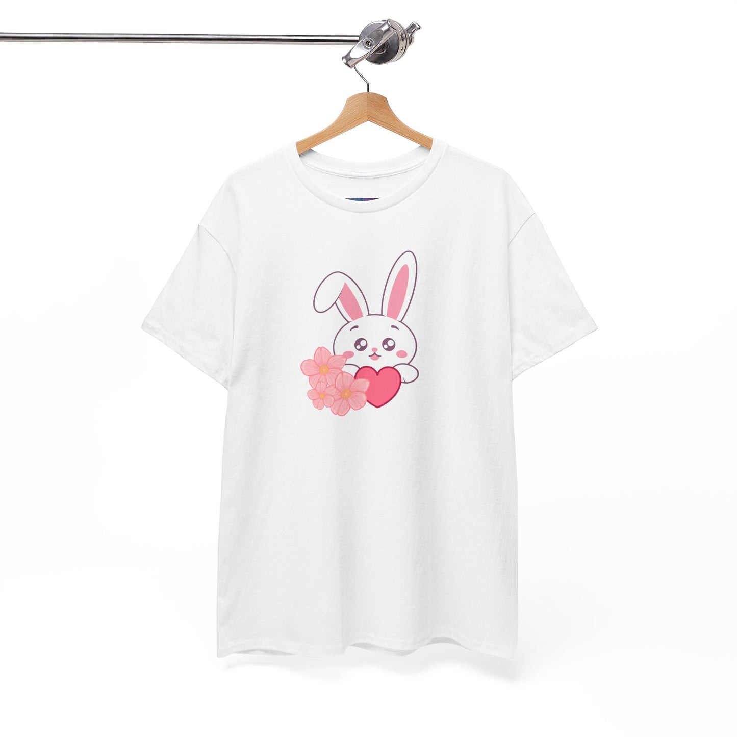 Unisex Heavy Cotton Tee - Whimsical Bunny Holding Heart