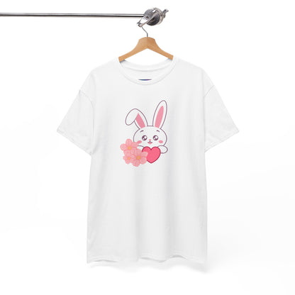 Unisex Heavy Cotton Tee - Whimsical Bunny Holding Heart