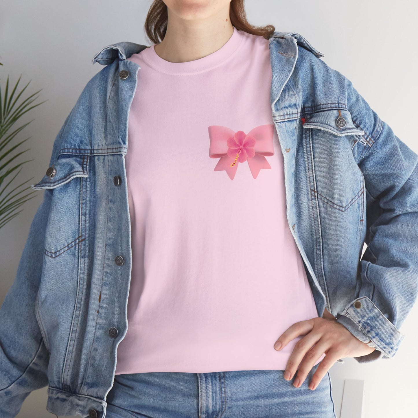 Cute Pink Bow with Flower Accent - Heavy Cotton Tee